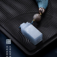 Custom Stone jade Stamp Grayish blue Name Seal Chinese character Carving by oneself Chinese Gift