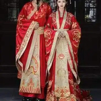 Chinese Ancient Wedding Hanfu Bride Long Tail Couple Costume Garment Tang Ming China Wedding Costume Dress