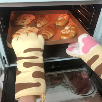 烘焙隔熱手套 新款黃貓爪隔熱手套可愛手套防燙加厚烤箱烘焙耐高溫微波爐手套