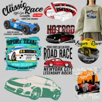Car Racing Adhesive patches Letter Stickers Heat Transfer PVC Patch Applique on Clothes Patches for Kids Clothing Jacket