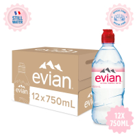 Evian Natural Mineral Water Sports Cap 750ml | 12-Bottle Carton | Convenient Sports Cap
