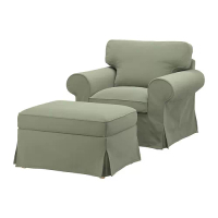 EKTORP 扶手椅及腳凳, hakebo 灰綠色