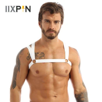 Mens Harness Belt Gay Men Double Shoulder Straps Elastic Chest Muscle Harness Belt with Metal O-rings Fancy Club Party Costume