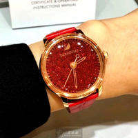 點數9%★SWAROVSKI手錶,編號SW00005,38mm玫瑰金圓形精鋼錶殼,大紅色滿天星錶面,大紅色真皮皮革錶帶款,新年限量大紅款【APP下單享9%點數上限5000點】
