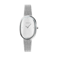 【BREDA】Jane系列 橢圓形銀殼 白色貝殼面 銀色編織不鏽鋼錶帶 女錶 手錶 情人節(1741M)