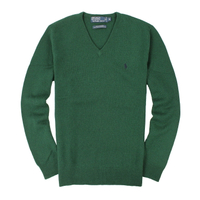 美國百分百【全新真品】Ralph Lauren 毛衣 RL 針織衫 線衫 Polo 小馬 綠 素面 V領 純羊毛 男 M B022