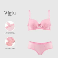 Wimiu BH Set Bra Set Wanita Kawat Bahan Brokat Busa Sedang Cup B Kait 3 Renda 200025 Hitam 38