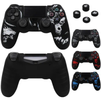 Laser Carving Soft Silicone Control Cover For Playstation 4 Controller PS4 Gamepad Skin with Joystick Grip Caps