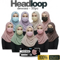Premium Headloop Mask 50pcs 3ply Headloop Face Mask BFE98% Pastel Color Hijab Mask Dewasa