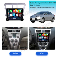 For Toyota Vios Yaris 2007-2012 Multimedia Player Car Radio CarPlay Carline DSP Player 11.8 " 2K QLED 2000*1200 Screen Head Unit