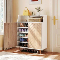 Shoe Cabinet with Doors, 5-Tier Shoe Storage Cabinet with Open Shelves, Large Capacity Wooden Shoes Rack Organizer