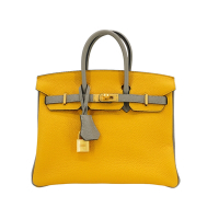 二手品 Hermes Birkin 25 Togo牛皮拚色金釦手提包(黃/灰/Y刻)