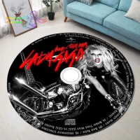 Lady Gaga CD Rug Music Round Mat Round Rug Round Carpet Bathroom Mat Black Mat Home Decor Rug Living Room Kitchen