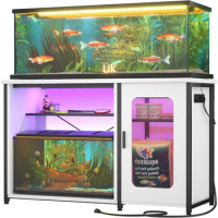 Gallon Aquarium Stand with Power Outlets &amp; LED Light, Reversible Fish Tank Stand with Cabinet