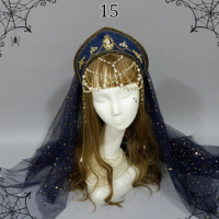 Medieval Royal Tudor Crown Lolita Gothic KC Crown Headband Handmade Renaissance Gorgeous Bead Chain Hair Jewelry Cosplay Hat