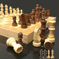 4 Queens Chess Wooden Chess Set International Chess Game Wooden Chess Pieces Foldable Wooden Chessboard Gift Toy