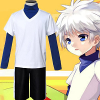 นักล่าเต็มเวลา cos ชุดการ์ตูน Killua เอาชนะศัตรูสไตล์เดียวกัน cosplay ชุดเสื้อผ้ากางเกง