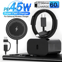 For Samsung 45W Super Fast Charger For Samsung Galaxy S24 S23 S22 S21 Ultra Plus Wireless Charger Fast Charging USB Type C Cable