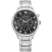 【CITIZEN 星辰】光動能 月相錶 羅馬刻度 藍寶石水晶玻璃 不鏽鋼手錶 黑色 42mm(AP1050-81E)