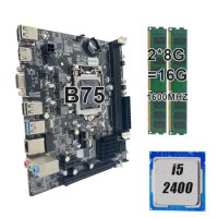 KEYIYOU B75 LGA 1155 Motherboard Kit with DDR3 16GB(2pce*8GB) PC RAM 1600MHZ Memory Support HDMI VGA Port i5 2400 Processor Set
