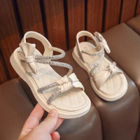 Girls Rhinestone Bowknot Sandals 2023 Summer New Sweet Princess Shoes for Kids Girls Sandals Fashion Beach Sandalias Kids Shoes
