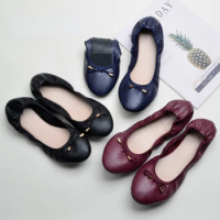 2022 Women Leather Breathable Ladies Comfortable Ballet Flats Fashion Slip on Shallow Loafers Office Flat Boat Shoes