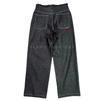 PROMO SALE !! Flame Everyday Celana Denim Y2K Baggy Wideleg Gombrong Raw Denim 13oz Hitam
