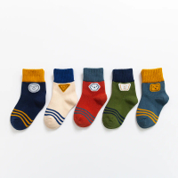 5 Pairs Kids Cotton Socks, Stripe Cartoon Face Print Winter Stocking Medium Tube Socks for Boys Girl