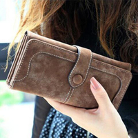手拿包 2022新時尚韓版復古磨砂錢包 女士長款拉鏈搭扣錢夾學生錢夾手機包