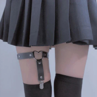 Heart Sexy Bowknot Accessories Women Sexy Harajuku kawaii PU Leather Garter Belt Girls Punk Leg Ring Harness Adjustable Size New