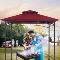 5x8 Gazebo, Canopy for Patio Outdoor BBQ Gazebos with Shelves &amp; Extra 2 LED Light, Barbeque Grill Canopy, Gazebo