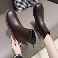 Martin Boots for Women 2025 Autumn New Fashion Thick Heel Soft Leather Ankle Boots Square Toe Trendy