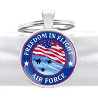Classic Freedom In Flight Air Force Design Glass Cabochon Metal Key Chain Charm Men Women Key Ring Jewelry Gifts Keychains