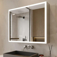Mirror Cabinet with Lights, Cabinet with Mirror, 2 Door Bathroom Mirror Cabinet with 2 Outlets &amp; USB Ports, Defogger, Dimmer