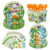 New Cute Dragon Disposable Paper Plate Paper Cup Paper Towel Tableware Set Birthday Party Decoration