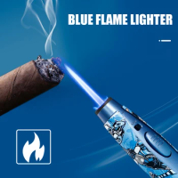 JOBON Windproof Blue Flame Inflatable Lighters Safety Lock Fire Design Adjustable Flame Size 360° Invertible Ignition