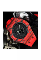 CASIO 卡西歐 G-Shock 黑色錶盤紅色樹脂錶帶男士手錶 GA-2100-1A1DR-M18