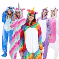 Kigurumi Adult Pajamas Women Rainbow Unicorn Pajama Teenager Animal Cartoon Sleepwear Men Animal Homewear for 4-20T