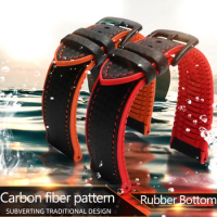 20 22mm Carbon Fiber Pattern + Rubber Bottom Watchband For Omega Mido Water Ghost Strap Waterproof Sport Silicone Bracelet
