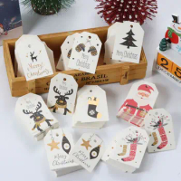 50Pcs Merry Christmas Ornament Kraft Tags Labels Gift Wrapping Paper Hang Tags Santa Claus Paper Cards DIY Xmas Party Supplies