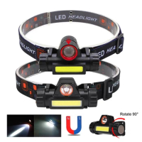 Portable LED Head Lamp With Magnet Built-in18650 Battery USB Rechargeable Headlamp Outdoor Waterproof Camping Fishing Headlight