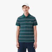 【LACOSTE】男裝-條紋短袖Polo衫(白色/綠色配色)