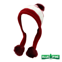 【青松戶外】毛球遮耳帽-紅色 B61908-13(毛帽/保暖帽/護耳帽/耳罩帽)