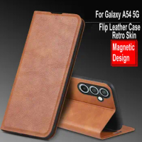 For SAMSUNG Galaxy A54 5G Retro Skin Luxury Leather Case Flip Magnet Holder Book Full Cover For SAMSUNG A54 A 54 A5 4 Phone Bags