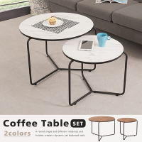 Homelike 赫爾美圓形大小茶几組(二色)-70x50cm 矮桌 圓桌