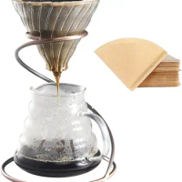 Pour Over Coffee Maker Set Includes Glass Coffee Dripper Metal Dripper Stand, Heat Resistance 600ml and 100pcs paper 4 in 1 Set