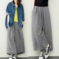 【buyer 白鵝】泡泡格 涼感 薄格紋 鬆緊 口袋 寬褲 褲裙(黑白細格)