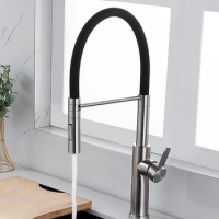 Sus304 Stainless Steel Kitchen Faucet Black Hose Silicone Pull Hot and Cold Sink Electrical Integrated Sink