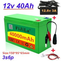 12V 40Ah 18650 Lithium Battery Pack 3S6P Built-in High Current 20A BMS For Spraying, Electric Vehicle 12.6 V 3A Charger