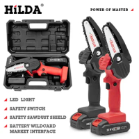HiLDA rechargeable cordless electric mini electric chain saw woodworking saw one hand saw garden wood saw lithium